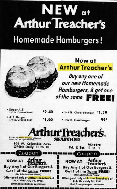 Arthur Treachers Fish & Chips - Jul 1982 Ad